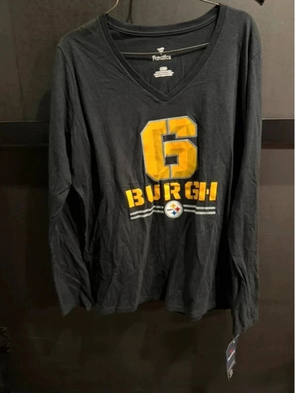Women's Fanatics Pittsburgh Steelers 6 'Burgh Long Sleeve V-Neck Tee Large